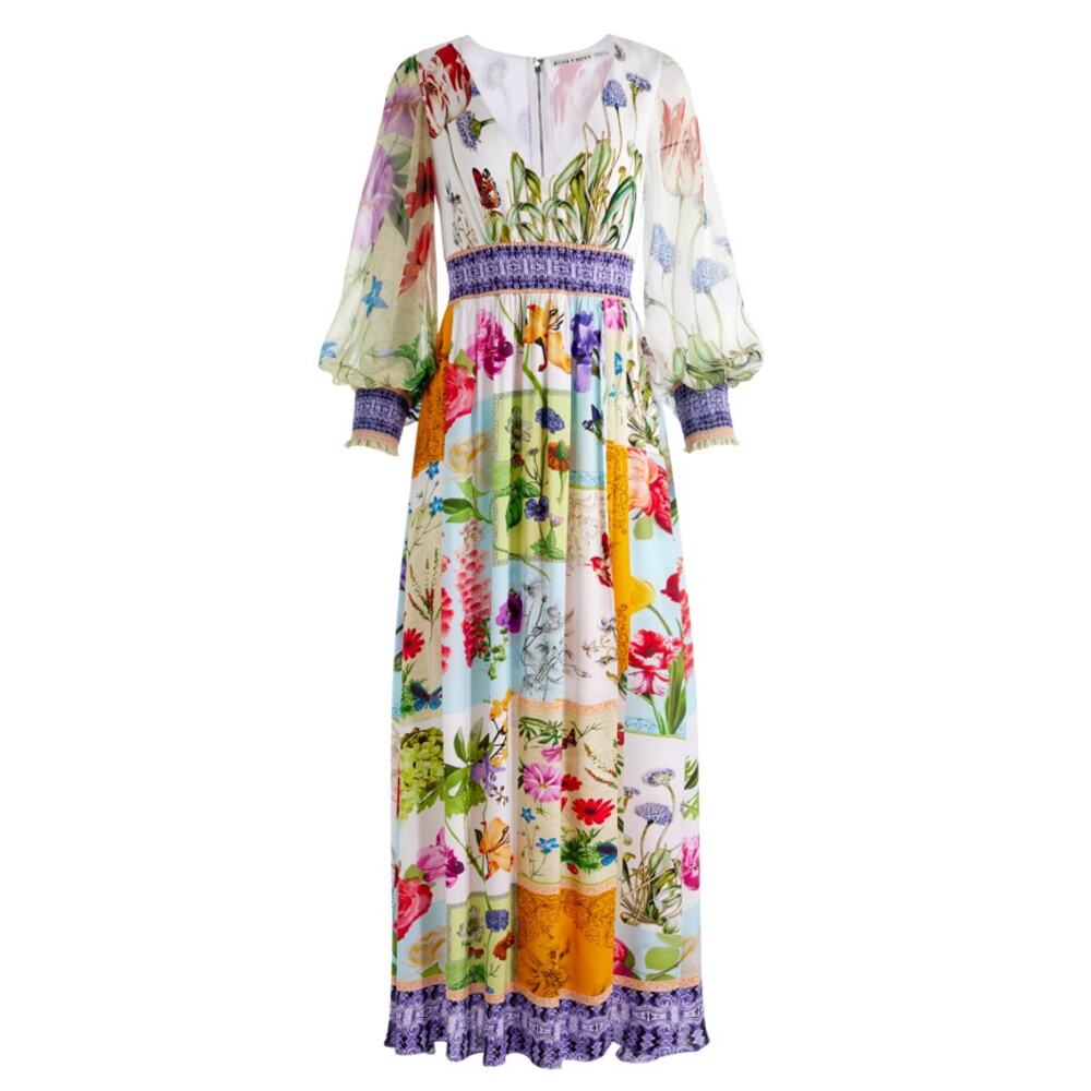 NEW NWT Alice and Olivia Bellami V Neck Maxi Dress With Slit US 8 - Picture 2 of 13